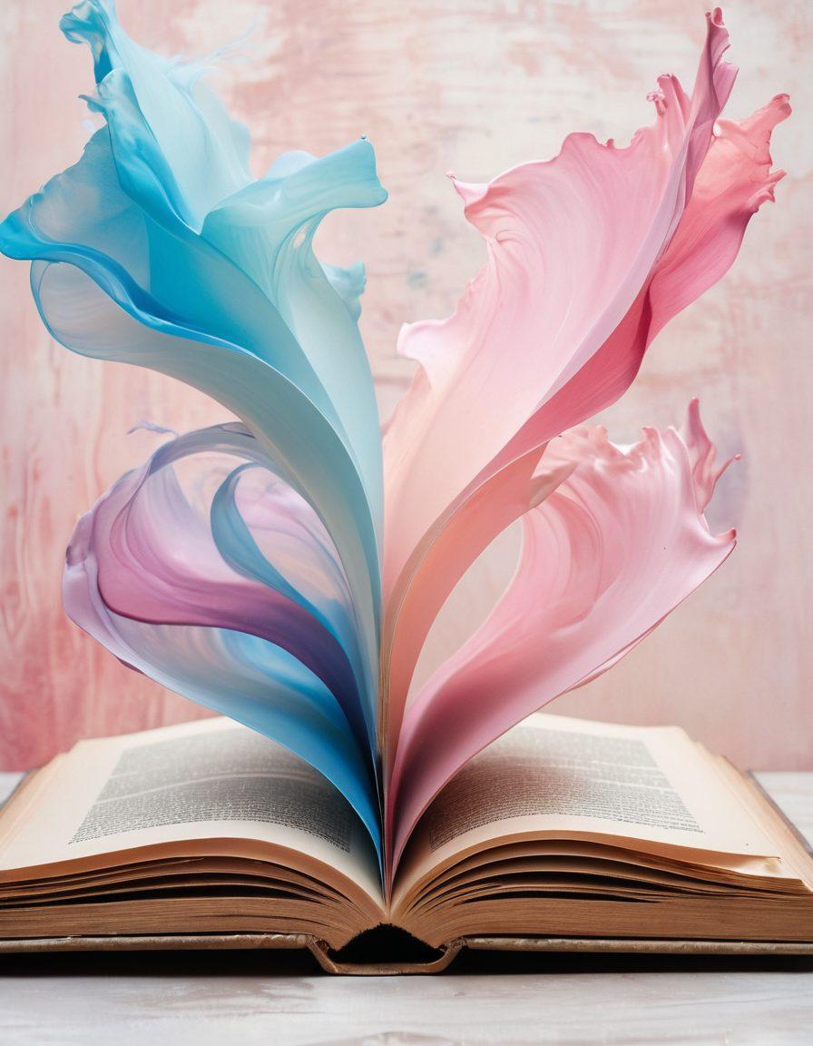 A whimsical and artistic representation of mature illustrations evolving through time, integrating vintage book styles and modern digital art elements. Include elements such as an open antique book, flowing ink merging into vibrant contemporary images, and soft, sensual colors that evoke pleasure and intimacy. Display a variety of art styles, from classical to modern, blending seamlessly. Artistic, dreamy, and abstract. vibrant colors. soft focus.